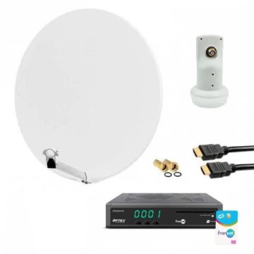 HDME KIT PARABOLE SATELLITE FIBRE BLANCHE 85CM + LNB SINGLE + RÉCEPTEUR TV FRANSAT AVEC CARTE