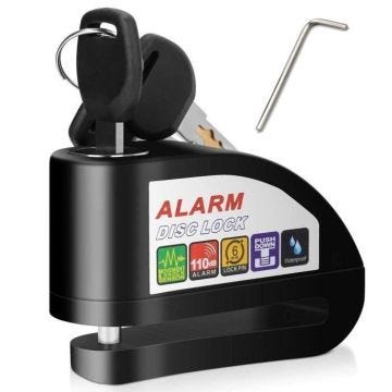 Antivol Moto Alarme Moto Bloque Disque Son d'Alarme 110db pour Moto/Vélo/Scooter/VTT avec 3 Clés et 1 Clé Hexagonale - Noir