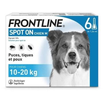 FRONTLINE 6 pipettes Spot On Chien M - 10 à 20 kg - Puces tiques et poux