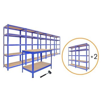 Ensemble Complet pour Garage - 5 Etagères T-Rax 75cm, 2 Etagère T-Rax 90cm & 1 Etabli Q-Rax 120cm
