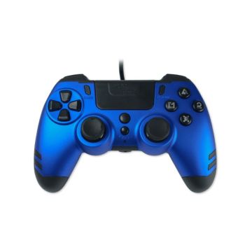 Steelplay Slimpack - Manette filaire (câble de 3m), Compatible PS4/PS3/PC, Double Retour de Vibration, Bleue