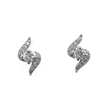 Boucles d'Oreilles femme - BRILLAXIS - Boucles d'oreilles motif vague or blanc empierré - Couleur de la matière:Blanc