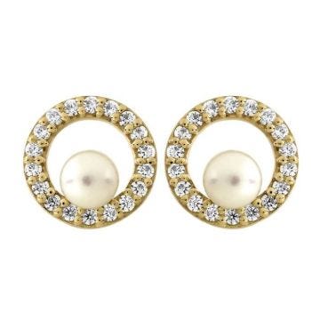 Boucles d'oreilles femme - Brillaxis - Boucles d'oreilles cercle or perle de curture oxydes - Couleur de la matière:Jaune