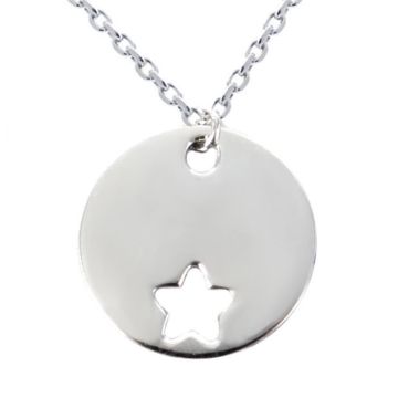Collier femme - Emotional - Collier argent médaille personnalisable ronde avec étoile - Blanc