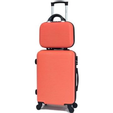CELIMS - Set Valise 2 Pièces | Lot de Valise | Valise avec Vanity | ABS | Orange