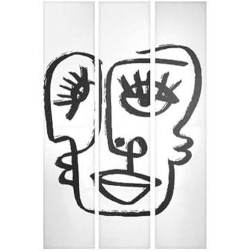 Paravent Gift Decor Blanc Noir Toile 122 x 2,5 x 180 cm Face