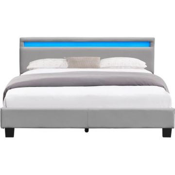 angel - Solide et Confortable Lit 140x190 avec Sommier Tte de Lit avec Eclairage LED Couleur GRIS Pieds en 10 cm p