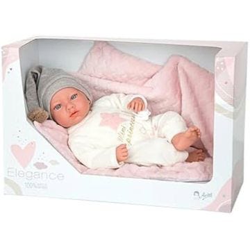 ARIAS - Poupée Elegance Aria, poupée de poids 2,5 kg, bébé réaliste de 40 cm avec pyjama et chapeau, couverture rose et tétine,