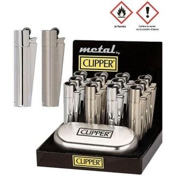 Briquet Clipper Metal Argent avec Boite - Mod1 Brillant - Fumeur - 980