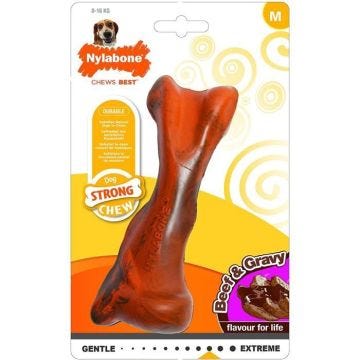 Nylabone Jouet à Mâcher Robuste Os en Caoutchouc Arome Sauce/Buf pour Les Petits Chiens Jusqu`à 11 kg - NRM001P