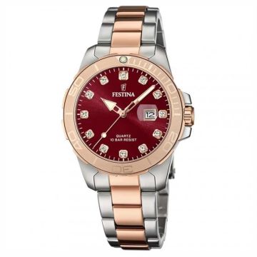 Montre Festina femme cadran bordeaux acier bicolore collection Boyfriend - FESTINA - Bracelet acier femme