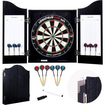Cible de fléchettes classique ENGELHART en bois noir avec accessoires
