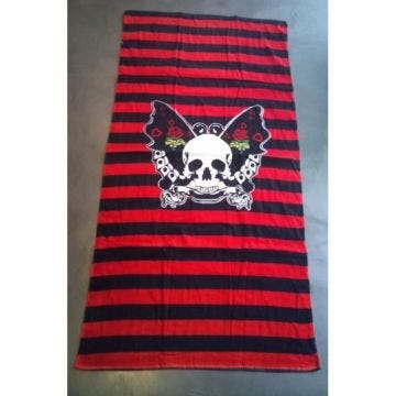 serviette de plage crane papillon noir rouge rayé rockabilly