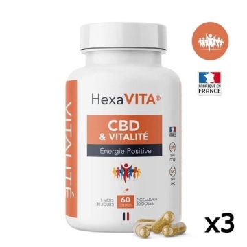 60 Gélules CBD HexaVITA 1500mg, Energie Vitalité, sans THC 3 boîtes