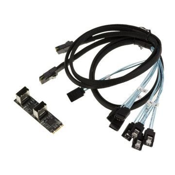 Carte M.2. 8 ports SATA 3.0 6Gbps pour port M2 de type PCIe 3.0 clé M ou B+M avec Chipset JMB585 JMB575 - Avec Cordons MiniSAS SFF