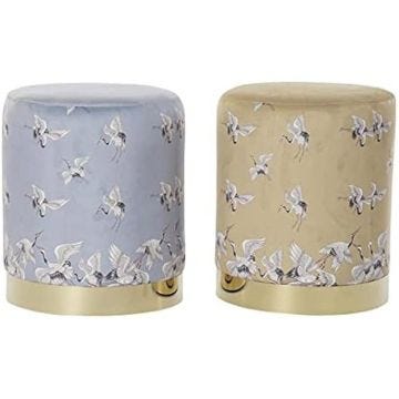 Repose-pieds - DKD Home Decor - Standard - Métal et polyester - Gris et doré - 32x32x38 cm