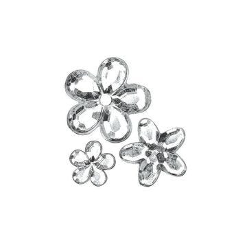 Fleurs strass acryliques, cristal, 5,8,10mm, sct.-LS 310 pces