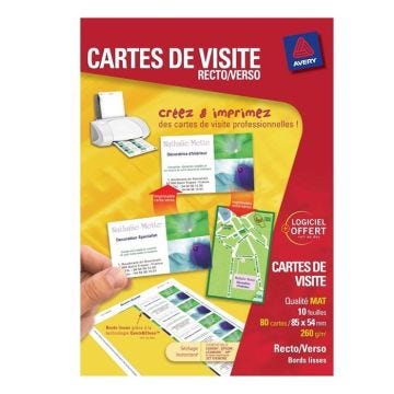 Papier d'impression Avery Dennison Cartes de visite Professionnelles - 40 cartes mates format 8,4 x5,4 cm - 220 g/m²