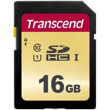 Carte SD 16GB UHS-I U1 - TRANSCEND - 500S - Jusqu'à 95 Mo/s - Jusqu'à 60 Mo/s