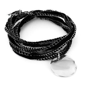 Bracelet femme - Emotional - Bracelet Emotional soie noire médaille - Couleur de la matière:Blanc