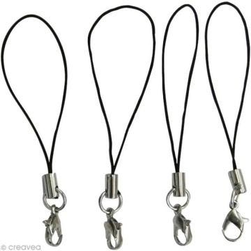 Cordon pour strap de portable noir x 10 Longueur : 5 cm - Quantité : 10 - Mousqueton d'attache