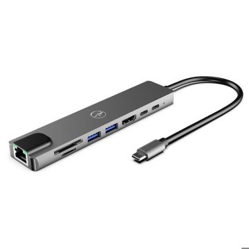 Hub Adaptateur USB-C 8 en 1 - MOBILITY LAB - HDMI 4K - 100W - 2 Ports USB-C - Lecteur SD/Micro SD