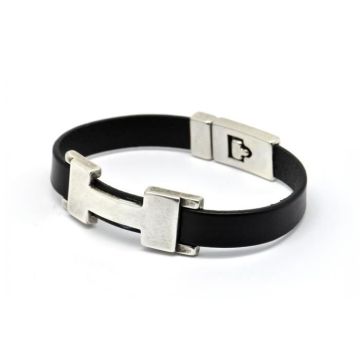 Bracelet Chic H Single Noir M - Magnum - Cuir - Plaqué argent - Homme