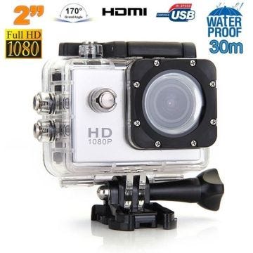 Caméra Sport Étanche 30M Caméra Action Grand Angle Photos Vidéos HD 1080P Argent Plastique +SD 32Go YONIS