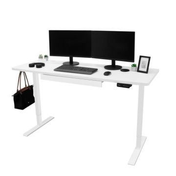 Bureau Assis-Debout Électrique 160 cm Réglable en Hauteur Ports de Chargement