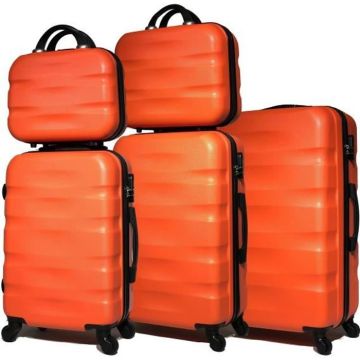 CELIMS - Set Valise 5 Pièces | Valise Cabine + Valise Moyenne + Valise Grande Taille + 2x Vanity | ABS Légère et Rigide | Orange