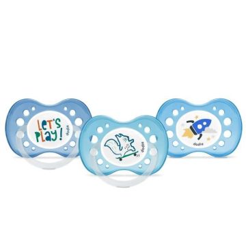 DODIE Sucettes Anatomiques +18 Mois sans BPA, Résistante -Let's Play/Ecureuil/Fusée NUIT- Lot de 3