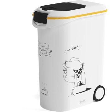 CURVER Conteneur à croquettes pour chien à roulettes 20 kg - 54L - Le diner et servi