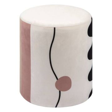 Pouf velours Nofy blanc et rose D31cm - Atmosphera createur d'interieur