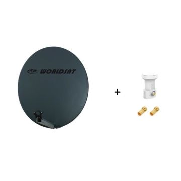 Antenne Parabole Fibre SMC 85 cm Anthracite WORLDSAT + LNB Single 0,1 dB Full HD 1080p 4K Ultra HD + 2 Fiches F Or - Visserie en Ino