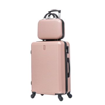 CELIMS - Valise Grande Taille avec Vanity / Trousse de Toilette 35cm | Taille Soute 23kg 75cm | Serrure Intégré | ABS | Rose Gold