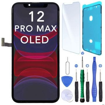 Ecran OLED Remplacement pour iPhone 12 Pro Max Joint d'ecran verre trempé +Kit
