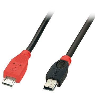 Câble USB 2.0 OTG - LINDY - 50 cm - Micro-B mâle vers Mini-B mâle - 480 MBit/sec - Noir