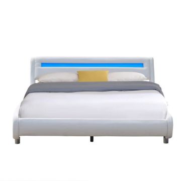 Lit Gina pour matelas 140x190 - Sommier Tte de Lit Incurve - Blanc -