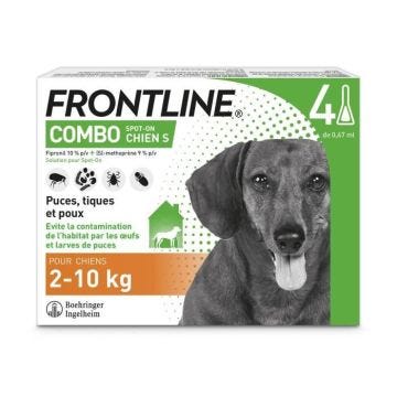 FRONTLINE 4 Pipettes Combo Chien S - 2 à 10 kg - Puces tiques et poux