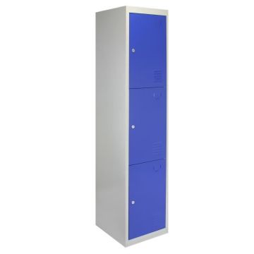 Casier de rangement en métal - MONSTERSHOP - 3 portes - Acier robuste - Couleur bleu et gris - Verrouillable