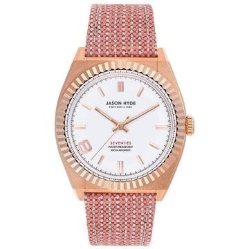 Montre Femme Jason Hyde Eight - Bracelet Textile Rose - Mouvement Quartz - Cadran Blanc - Etanche 50m