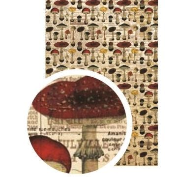Tissu adhésif A4 Champignons - Tissu Vintage Style - Tissu Autocollant