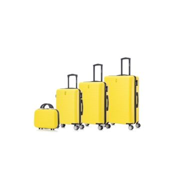 CELIMS - Set Valise 4 Pièces |  Valise Cabine + Valise Moyenne + Valise Grande Taille + Vanity | ABS | Jaune