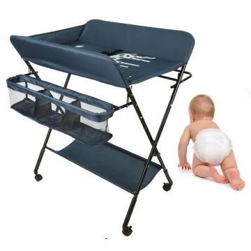 Table à Langer Pliante HSTURYZ avec Panier de Rangement - Charge Max 25KG - Bleu Marine