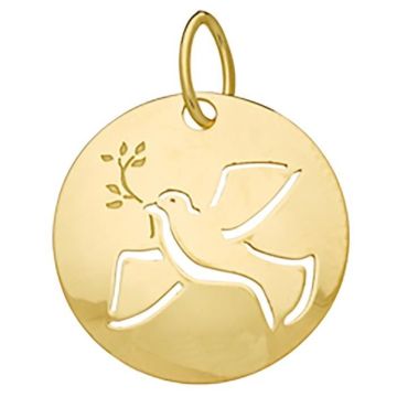 Pendentifs et Médailles femme - BRILLAXIS - Médaille Brillaxis ronde colombe 16 mm or - Couleur de la matière:Jaune