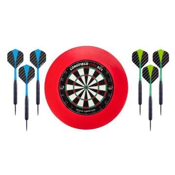 Jeu de fléchettes complet - ENGELHART - Cible sisal PRO 501 - 6 fléchettes nickel 22 gr - Anneau de protection