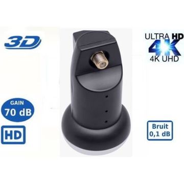 LNB Single PL-1, 0.1dB High Gain 70 DB !! - Tête Parabole Universelle Compatible Full HD 4K TNTSATCanal+ Astra et FRANSAT