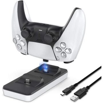 5 Unité Station de Recharge Portable pour Contrôleur PS5 Chargeur double pour contrôleur PS5 avec 2 ports charge amovibles de type C