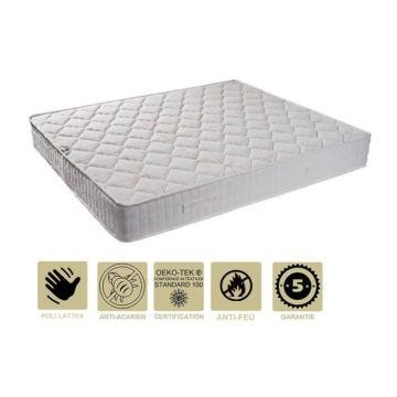 Matelas Tissu Ignifugé Non Feu 160x200 x 15,5 cm - Soutien Ferme - Ame Poli Lattex Haute Résilience - hypoallergénique