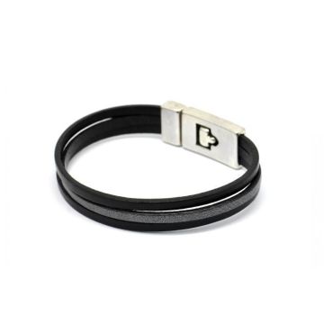 Bracelet - MAGNUM - Elitic 3 Cuirs - Noir et gris - Taille M - Fermoir magnétique